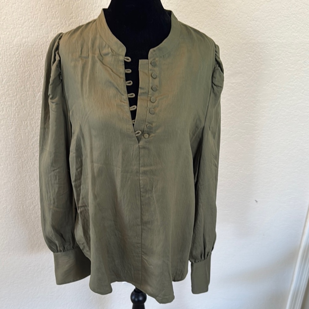 Ann Taylor Olive Button-Front Blouse